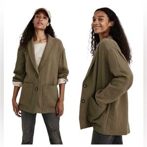 Madewell Women’s Lightspun Dorset Blazer Double Gauze Cotton Green Size Medium
